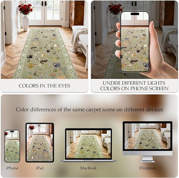 Washable 2x10 Hallway Runner Rug: Non Slip Soft Long Low Pile Animal Cat Print - Image 4