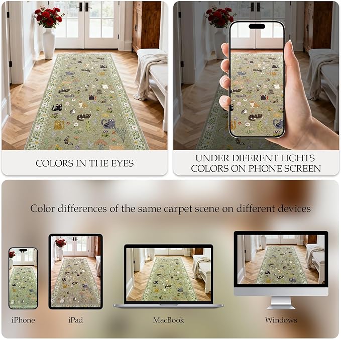 2x8 Washable Rug Runner, Non Slip Low Pile Hallway Cat Runner Rug, Stain - Image 4