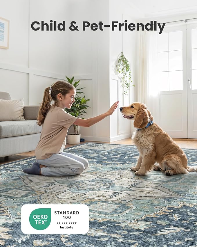 AMADA HOMEFURNISHING Washable Area Rug, Low-Profile Large Area Rug - Image 3