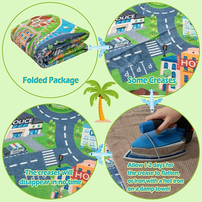 Car Rug Play Mat for Kids Toy Cars, Road Traffic Playmat for Kid Bedroom - Image 4