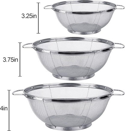 3 Pack 18/8 Stainless Steel Colander Sieves, Mesh Strainer Net Baskets - Image 5