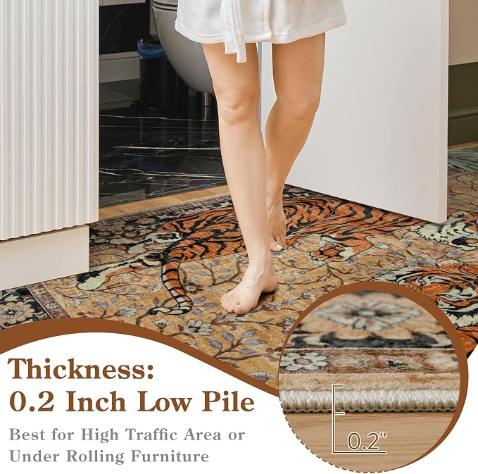 Moynesa Tiger Washable Rugs, 3x5 Entry Area Rugs, Non Slip Vintage Soft Living - Image 5