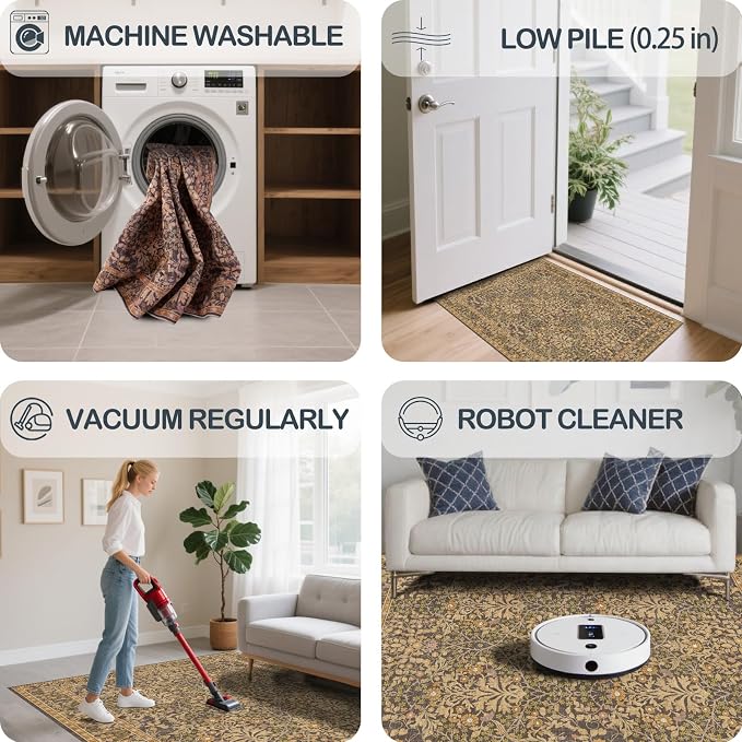 9x12 Washable Area Rugs for Living Room, Stain Resistant Vintage Rugs for - Image 6