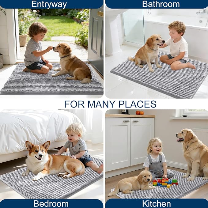 OLANLY Dog Door Mat for Muddy Paws 36x24, Ultra Absorbent Chenille Mud Doormat - Image 8