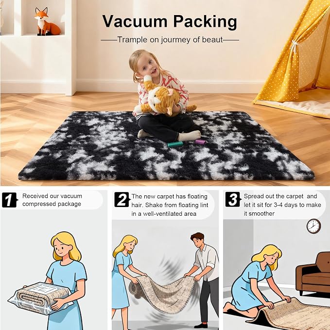 Black and White Rugs for Bedroom, 3x5 Fluffy Area Rugs for Living Room - Image 5
