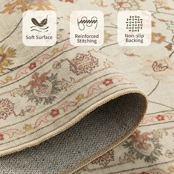 Rugxara 2x6 Floral Runner Rug, Washable Runners - Image 4