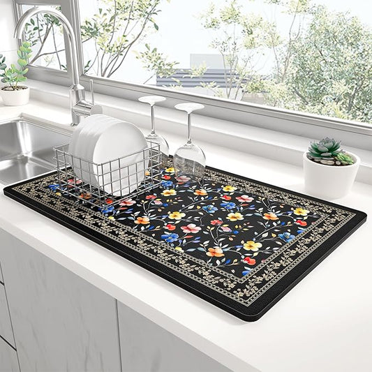 Rnivvi Dish Drying Mat for Kitchen Counter, 12 x 19" Cute Flower Theme Super by Rnivvi