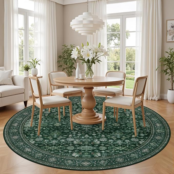 Round Area Rug for Living Room: 4 ft Washable Vintage Boho Soft Thin Circle Rug - Image 3