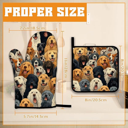 Funny Cute Dog Oven Mitts and Pot Holders Set, Kitchen Decor Heat Resistant Non - Image 2