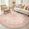 RELEANY Area Rugs Round 6ft Washable Non-Slip, Floral Vintage Distress by RELEANY