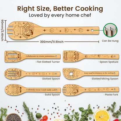 CUTHOLLOW 6PCS Chef Gnome Wooden Kitchen Cooking Utensil Set, 11.9in Non Toxic - Image 2