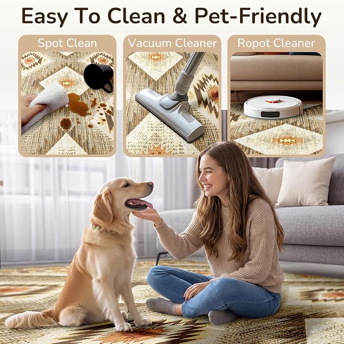 BESTSWEETIE Area Rug 7x9Rug Machine Washable Non-Slip Low Pile Print Pattern - Image 3