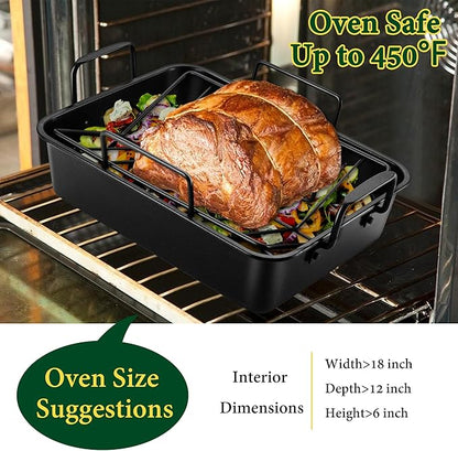 E-far Roasting Pan with Racks, Small Stainless Steel Turkey Roaster with - Image 4