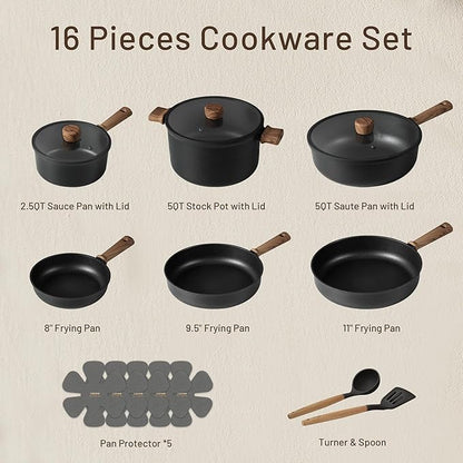 CAROTE Nonstick Pots and Pans, Induction Titanium Cookware Set 16pcs Kitchen - Image 2