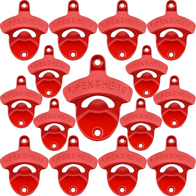 15 PCS Red Wall Mounted Beer Bottle Opener Rustproof, Bulk Soda Cap Opener by Wallmountedbottleopener