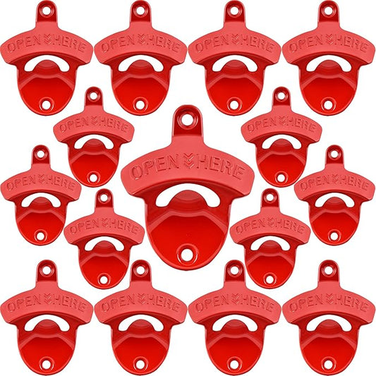 15 PCS Red Wall Mounted Beer Bottle Opener Rustproof, Bulk Soda Cap Opener by Wallmountedbottleopener
