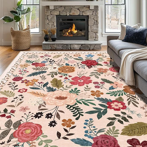 9x12 Area Rugs for Living Room Clearance Washable Boho Area Rug, Vintage Floral - Image 2