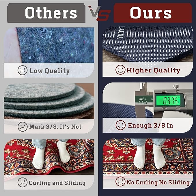 DELLUNA Non-Slip Area Rug Pad 10'x14', 3/8" Thick Double Side Rubber + Felt - Image 2