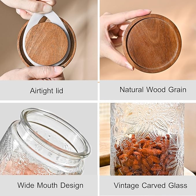 Adodeen 3-Pack 24oz Vintage Glass Jar - Image 3