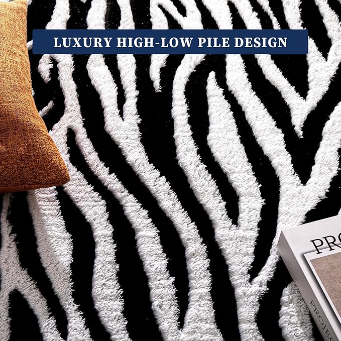 YIHOUSE 6×9 Ft Area Rugs, Washable Plush Soft Zebra Print Carpet, Non-Slip - Image 4