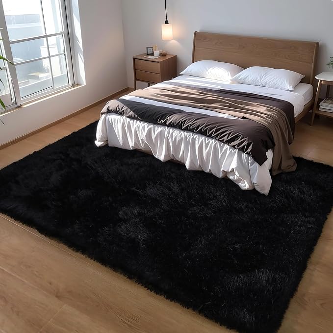 KICHOWUA 6x9 Black Fluffy Shag Rug - Image 8