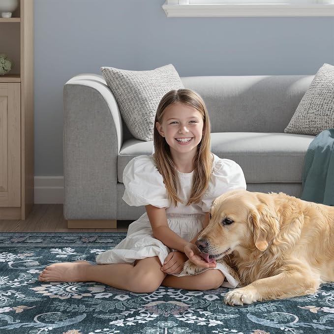 DCX Navy Blue 9x12 Area Rug, Machine Washable Non Slip Stain Resistant Soft - Image 3
