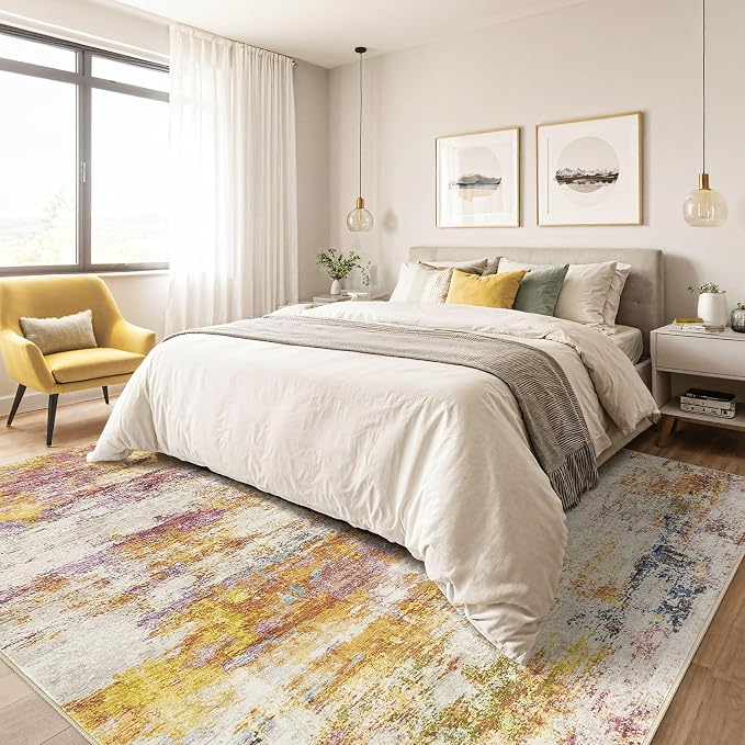 7x10 Area Rug Living Room: Machine Washable Large Abstract Modern Soft Rug - Image 4