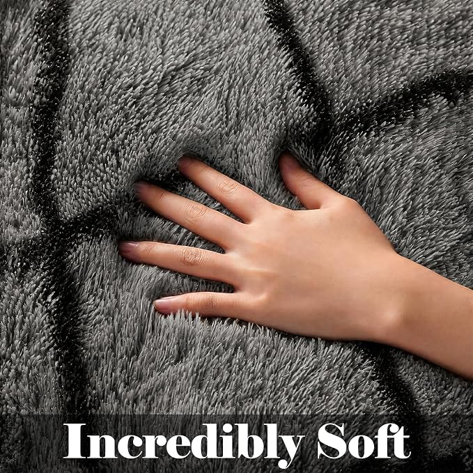 ONASAR 7x9 Area Rugs for Living Room Bedroom, Large Fluffy Grey and Black Throw - Image 2