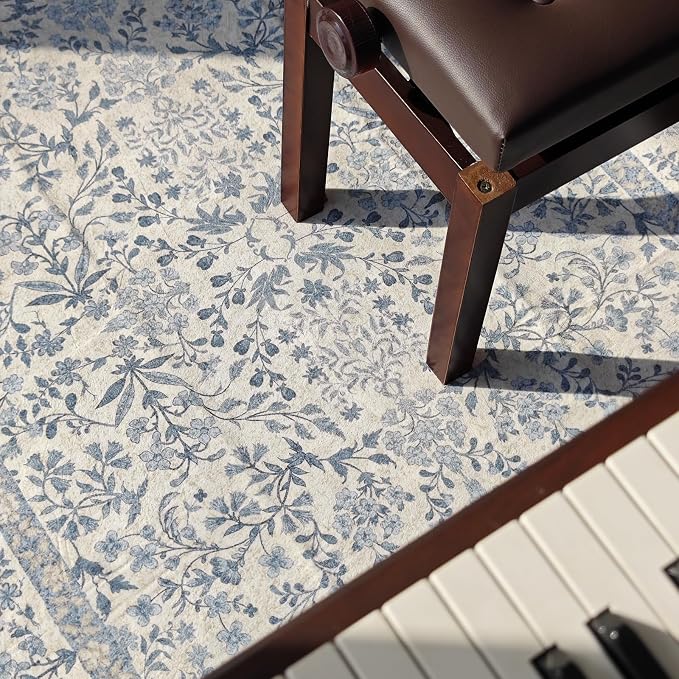 jinchan Zenith Corner Rug 4x4 Area Rug Floral Soft Aesthetic Non-Slip Low Pile - Image 4