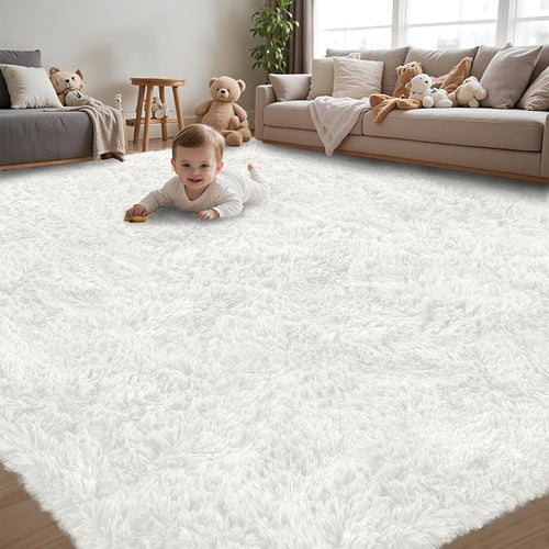 8x10 Area Rug for Living Room:Ultra Soft Fluffy Shag White Rugs, Large Fuzzy by Unknown