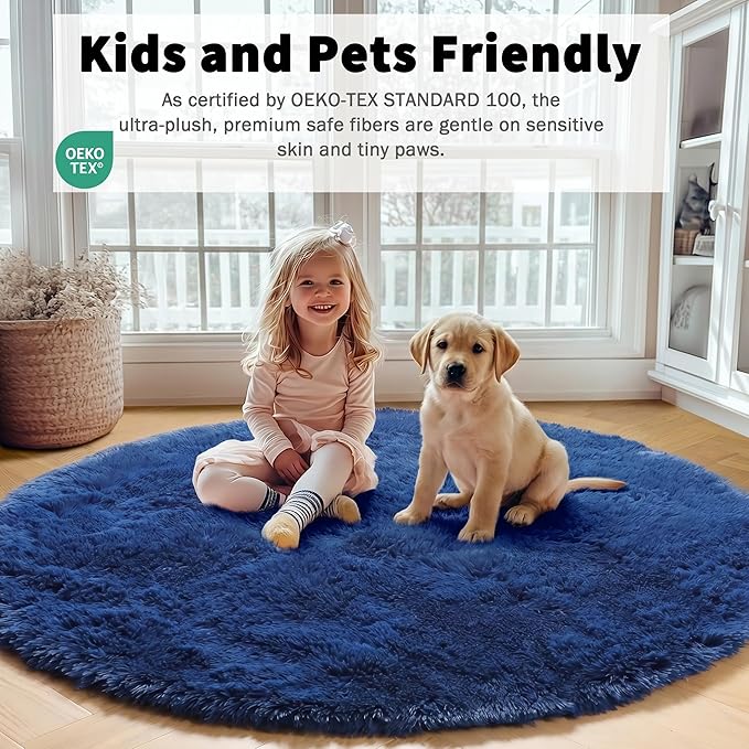 ONASAR Navy Blue Round Area Rug 4ft, Soft Bedroom Circle Rugs Floor Mat - Image 5