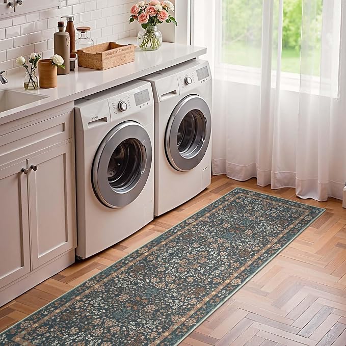 jinchan Zenith Floral Runner Rug 2x5 Washable Kitchen Runner Non-Slip Low-Pile - Image 4