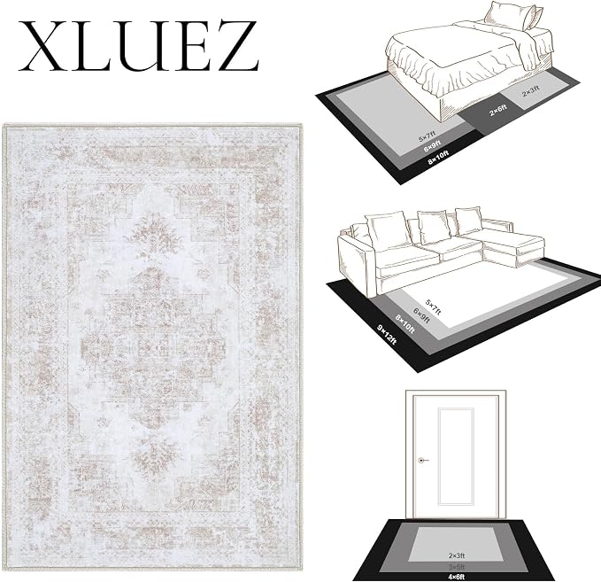 XLUEZ Area Rug 5x7 Living Room Rug, Machine Washable Vintage Distressed - Image 8