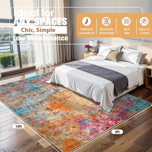 8x10 Area Rugs for Living Room Rug Washable: Abstract Large Rug for Dining Room - Image 2