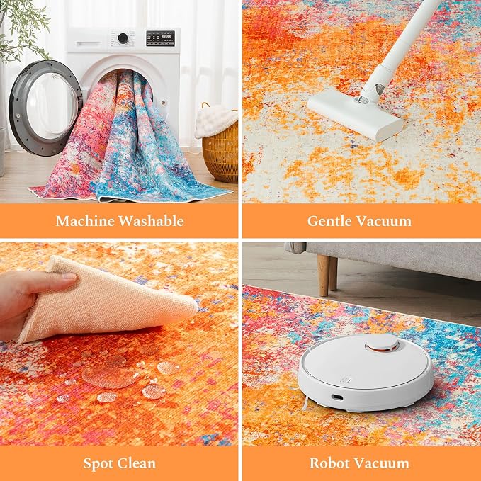 Rugflix 10x14 Area Rugs for Living Room, Washable Colorful Rainbow Rug - Image 5