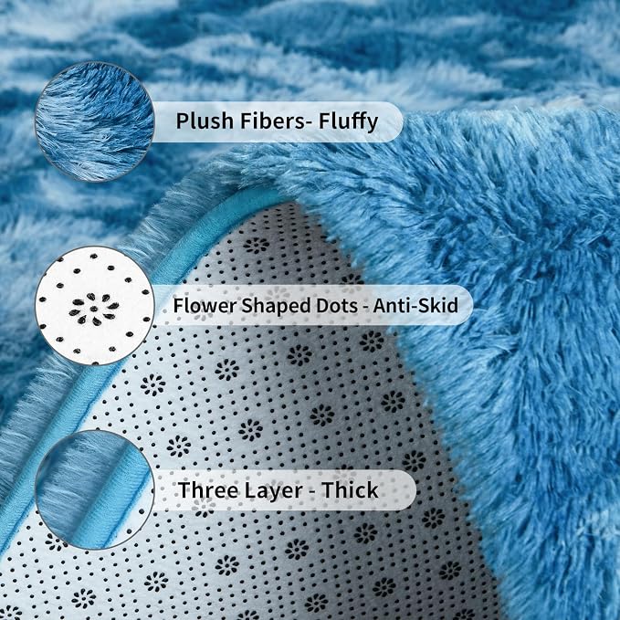FlyDOIT Large Area Rugs for Living Room, 5x8 Feet Tie-Dyed Dark Blue Shaggy Rug - Image 6