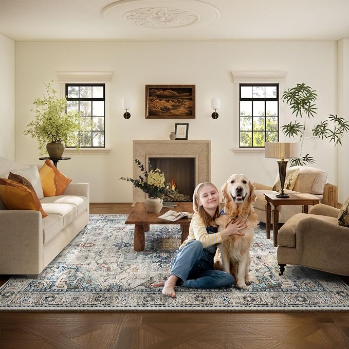 9x12 Area Rugs for Living Room: Washable Bedroom Rug Boho Vintage Rugs Stain - Image 6