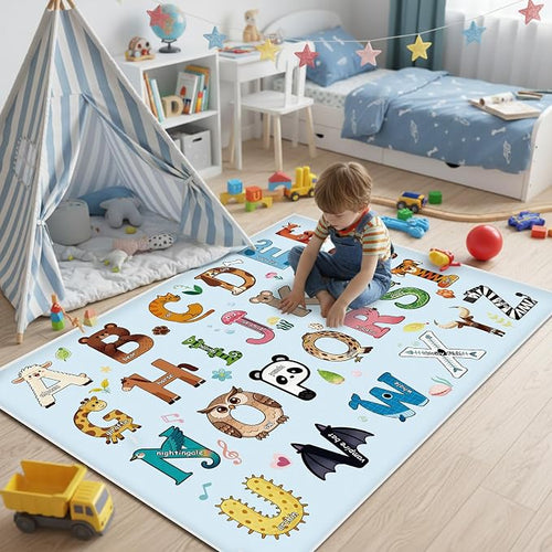 ABC Rug for Kids Playroom, Non Slip Washable Classroom Rug, Alphabet Numbers - Image 2