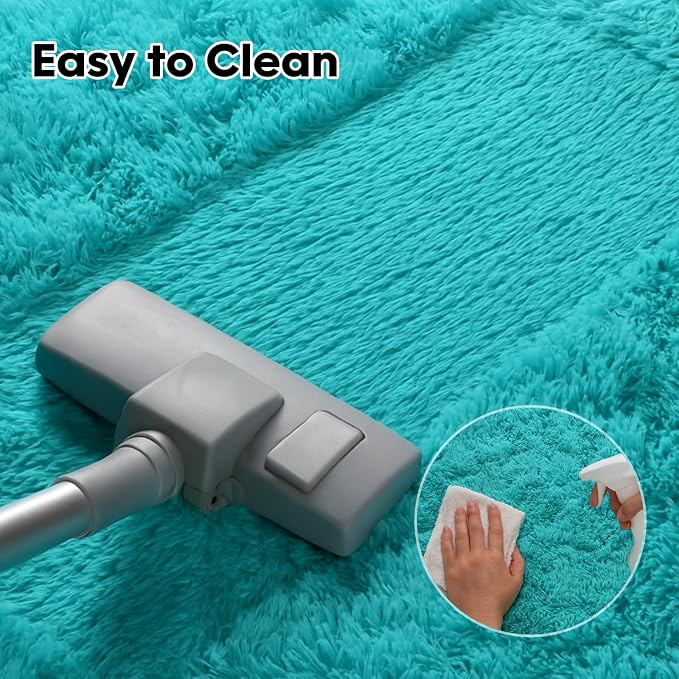 Teal Blue Plush Rug 6x9, Fluffy Shag Carpet Non-Slip, Area Rug - Image 7