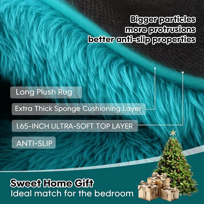 Teal Blue Plush Rug 6x9, Fluffy Shag Carpet Non-Slip, Area Rug - Image 6