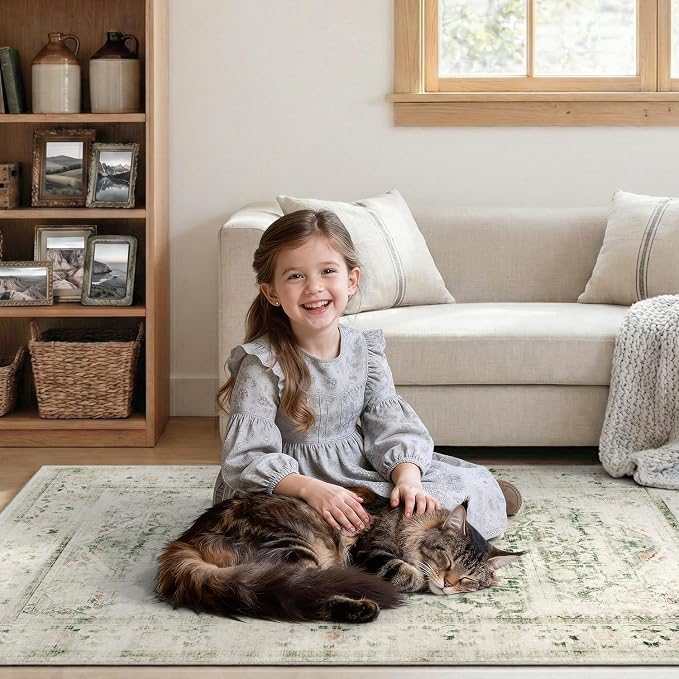 DCX 8x10 Green Rug, Machine Washable Stain Resistant Distressed Vintage Rug - Image 5