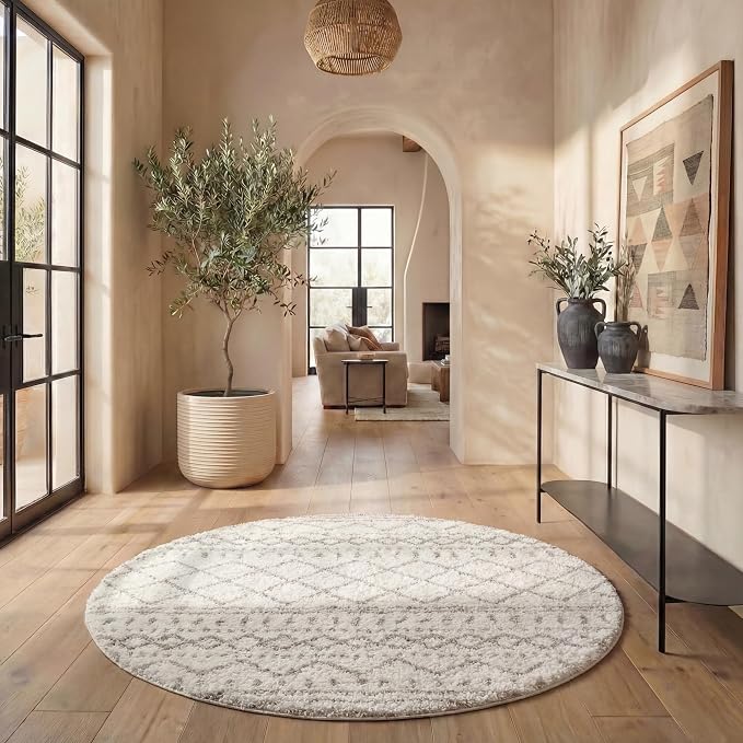 SAFAVIEH Arizona Shag Collection 5'1" Round Ivory/Beige ASG741A Moroccan by Unknown
