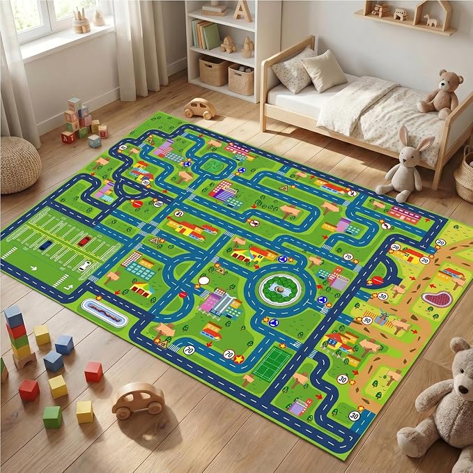 yongjoy Car Rug Road Map Area Rug, 78.7" x 59" Non-Slip Floor Mat | Road Map - Image 7