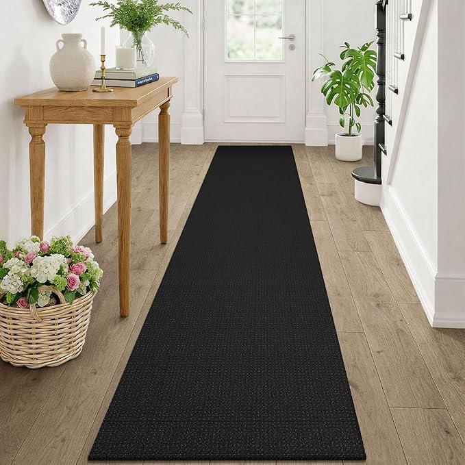 KOZYFLY Black Runners Rugs for Hallway 2x10, Washable Runner Rug, Woven Non by KOZYFLY