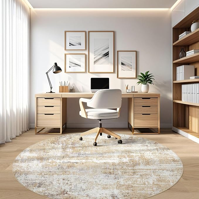 Round Rug Living Room Rugs: 4x4 Washable Circle Abstract Modern Soft Stain - Image 8