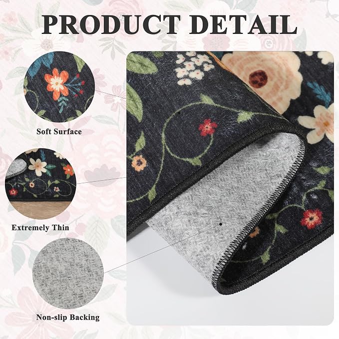 DUKINO 2.6x12 Kitchen Runner Rug, Lightweight Floral Washable Rug - Image 4