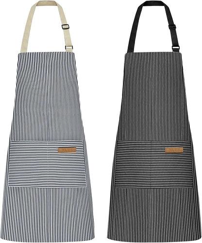 NLUS 2 Pcs Kitchen Cooking Aprons, Poly/Cotton Blend Adjustable Soft Bib Stripe by NLUS