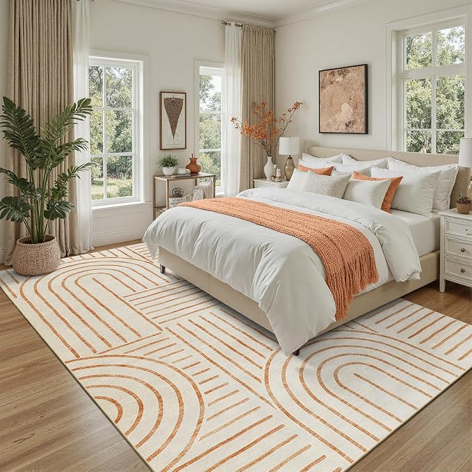 DCX Beige Machine Washable Area Rug 4x6, Midcentury Modern Non Slip Stain - Image 5