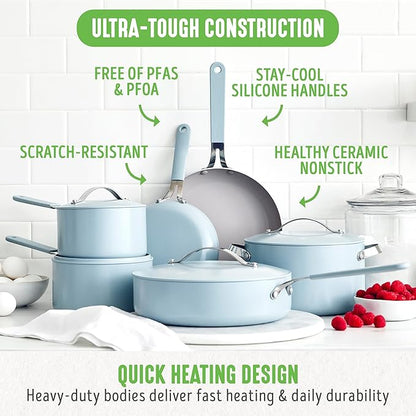 GreenLife 10-Piece Nonstick Ceramic Cookware Set, Lightweight Healthy PFAS-Free - Image 4