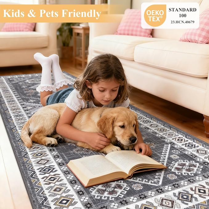 HEBE Boho Kitchen Rugs Sets of 2, Non Slip Washable Kitchen Mats - Image 7